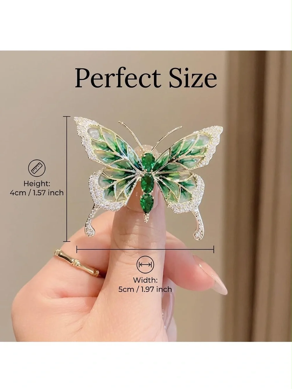 Anthropologie Green and Gold Butterfly Brooch Pin